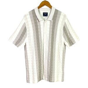 Abercrombie & Fitch Mens Striped Short Sleeve Textured Knit Button Down Shirt L
